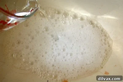 Foaming reaction of baking soda and vinegar in the sink drain