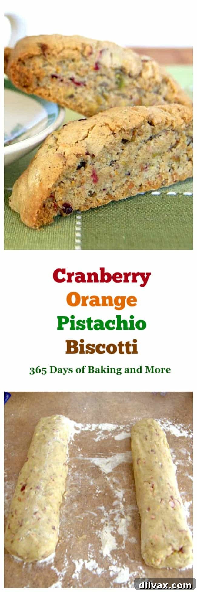 Cranberry Orange Pistachio Biscotti – Italian biscuit cookie with holiday flavors, perfect for tea or coffee.