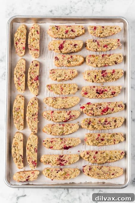 Cranberry Orange Biscotti logs sliced and ready for second bake