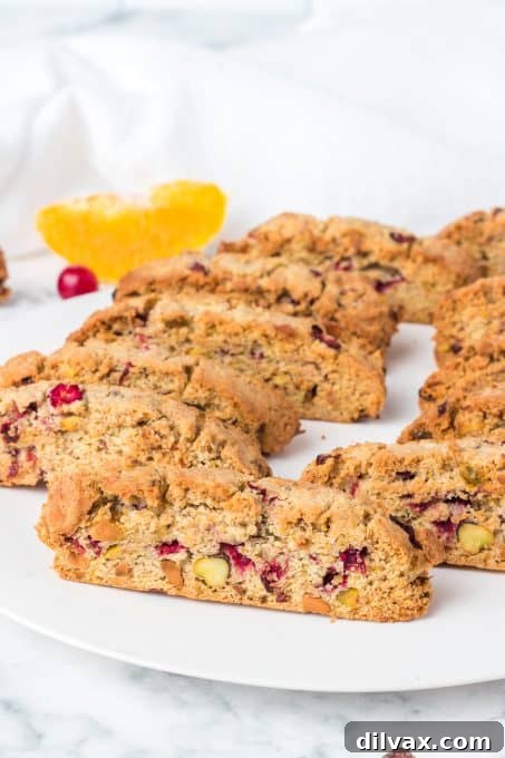 Delicious Biscotti made with fresh cranberries, orange, and pistachios