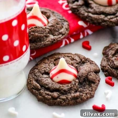 A cup of milk and some Double Chocolate Peppermint Kisses.