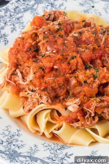 Hearty Braised Pork Ragu 3 Close-up of shredded pork ragu in a bowl