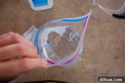 Mixing water and rubbing alcohol in a Ziploc bag
