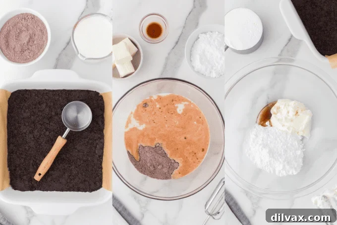 Process steps for a no bake Turtle dessert.