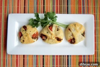 Close-up of baked Taco Pockets on a cooling rack