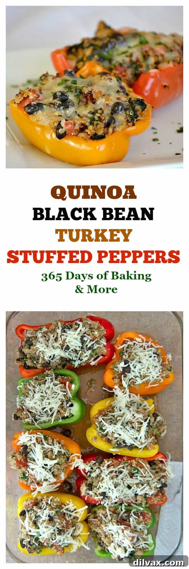 Quinoa, Black Bean and Turkey Stuffed Peppers - colorful bell peppers stuffed with quinoa, black beans and turkey that will satisfy any hungry appetite.