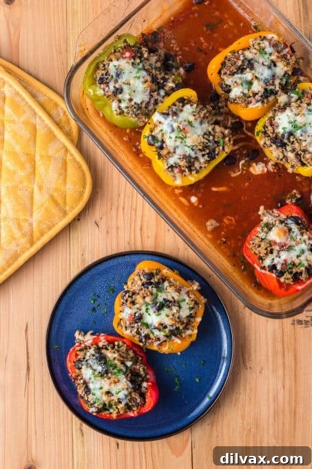 A vibrant array of colorful stuffed bell peppers, showcasing their appealing presentation.