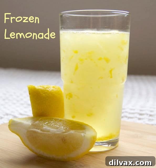 A close-up of a glass of frosty frozen lemonade, perfect for cooling down.