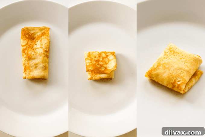 Unlock the Secrets to Perfect Cheese Blintzes 9 Process photos for folding blintzes.