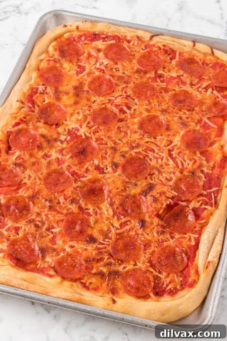 Pizzeria-Quality Pizza Dough At Home 13 Homemade Pizza made with dough made from scratch. A close-up of a bubbling hot pizza fresh out of the oven.