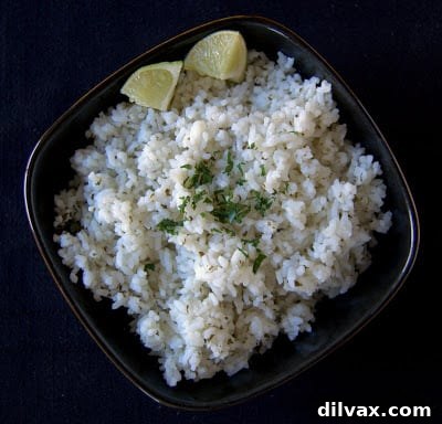 Zesty Cilantro Lime Rice 3 Close-up of freshly made Cilantro Lime Rice, fluffy and aromatic