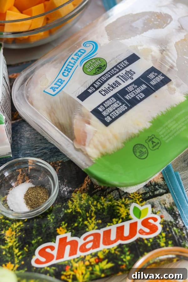 Savory Herb-Roasted Chicken and Vibrant Vegetables 5 Open Nature Air Chilled Chicken Thighs packaging.