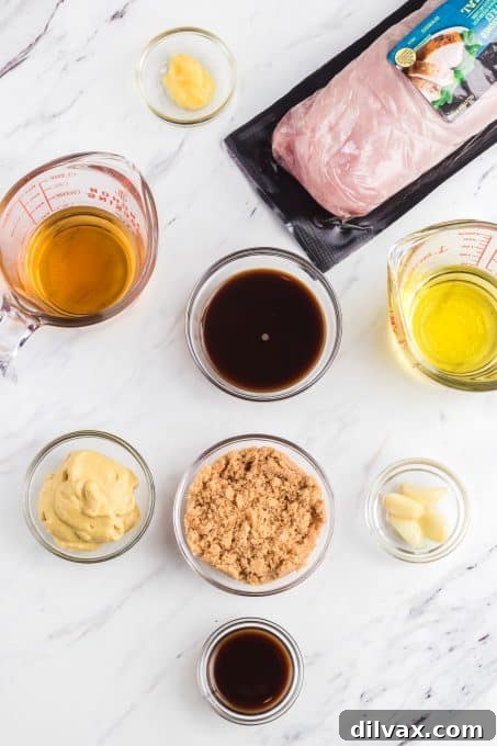 Ingredients for Jack Daniel's Pork Tenderloin marinade, laid out on a table
