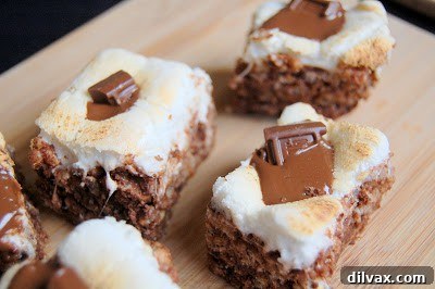 Delicious S'Mores Rice Krispie Treats fresh out of the oven, ready to be enjoyed.