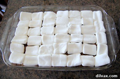 Stackermallows placed over the Rice Krispies base