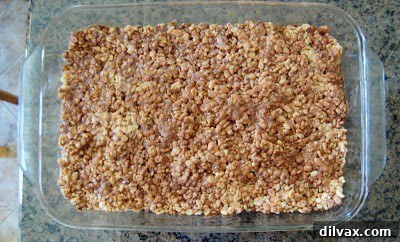 Rice Krispies mixture pressed into a baking dish