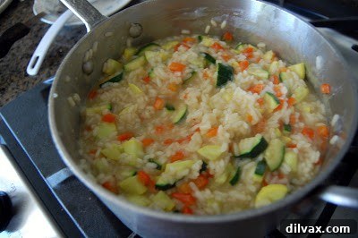 Another angle of the vegetable risotto, showing its creamy texture