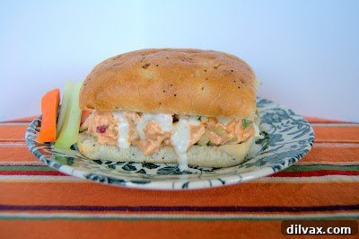 Creamy Homemade Buffalo Chicken Salad served on a bun