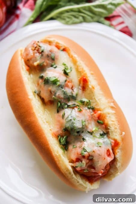 No-Fuss Meatball Sub Perfection 3 Delicious Meatball Sub Sandwich with a generous amount of cheese