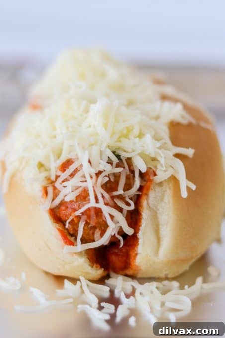 No-Fuss Meatball Sub Perfection 6 A meatball sandwich generously covered with melted cheese