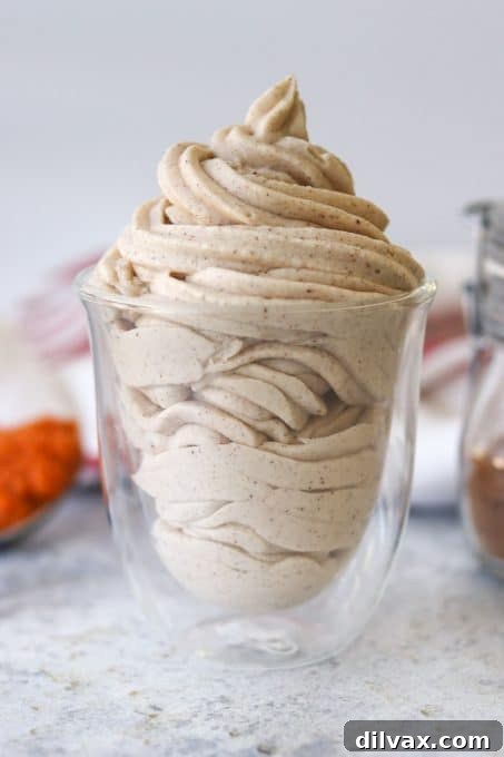 Close-up of fluffy Pumpkin Spice Frosting.