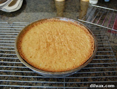 Assembling the layers of the French Strawberry Cake with genoise, cream, and strawberries.