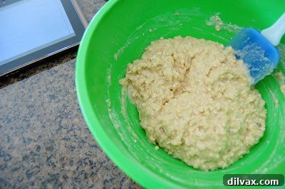 Juicy Cherry & Hearty Oat Muffins 7 Muffin batter with a slightly lumpy consistency, as described in the recipe.