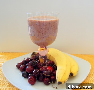 Cherry Banana Dream Smoothie Saturday 2 Freshly picked red cherries, ready for pitting and baking.