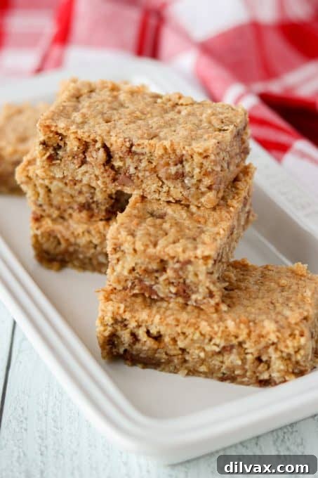 Chewy Toffee Coconut Oat Squares 6 Bars with Toffee, Oatmeal and Coconut
