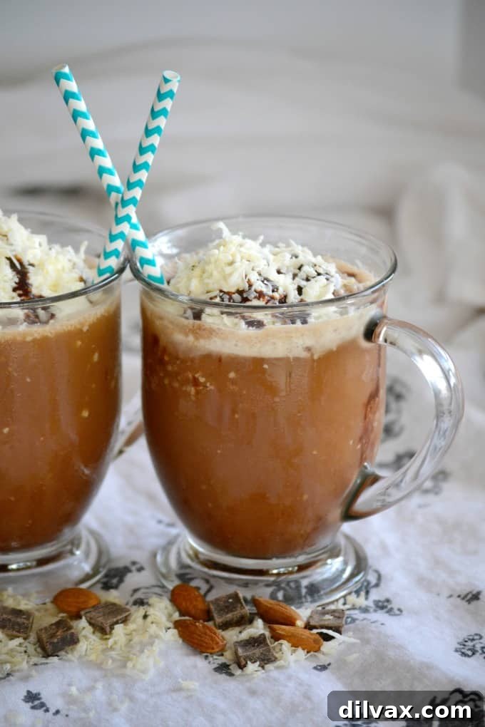 Whip Up French Vanilla Coffee Creamer 15 A refreshing Almond Candy Bar Frozen Coffee in a tall glass.