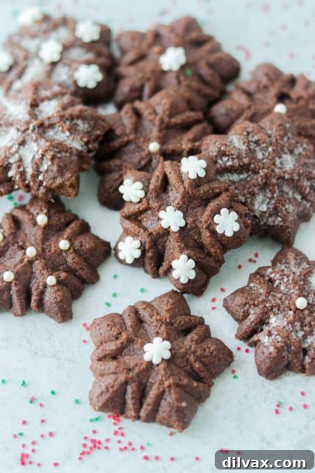 Snowflake Cocoa Spritz Cookies