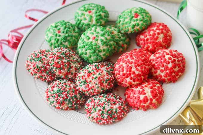 Irresistible Cream Cheese Christmas Sprinkle Cookies, no chilling or rolling needed for these festive treats.