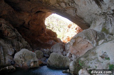 Beautiful view inside the Tonto Natural Bridge, highlighting its stunning rock formations and natural light.