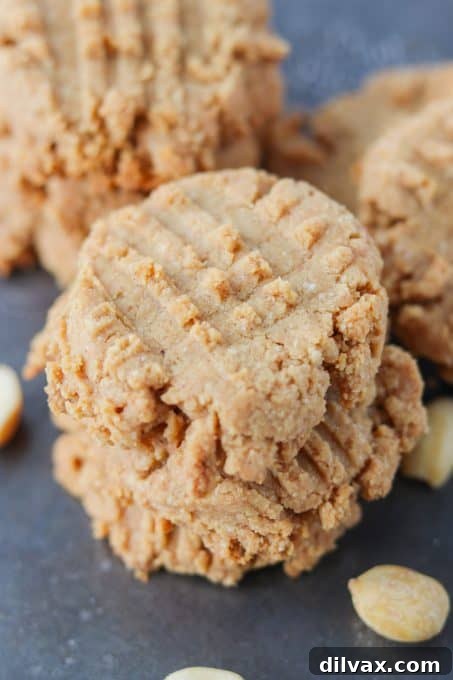 Our 12 Sweetest Days of 2021 10 Stack of 3 Ingredient Sugar Free Peanut Butter Cookies, perfect for a guilt-free treat.