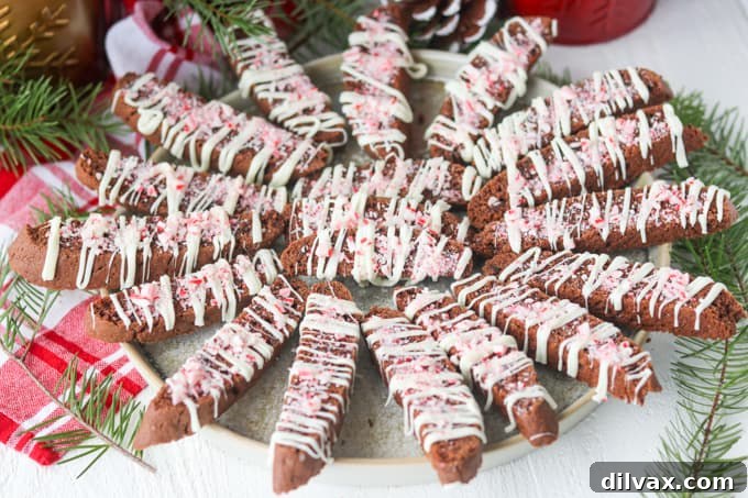 Decadent Peppermint Chocolate Biscotti 2 A plate of Chocolate Peppermint Biscotti.