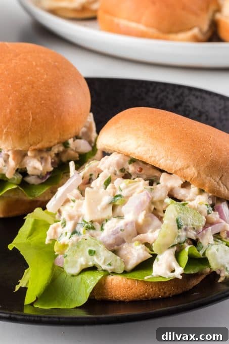 Chicken Salad without Mayo - A vibrant bowl of chicken salad garnished with fresh parsley, ready to be served.