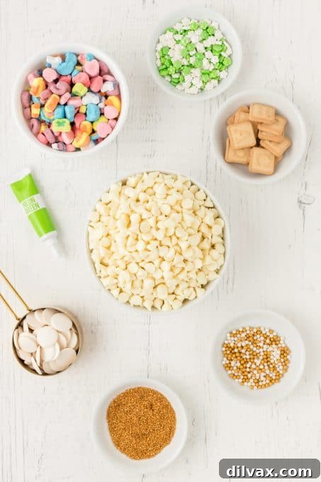 Ingredients for St. Patrick's Day bark candy.