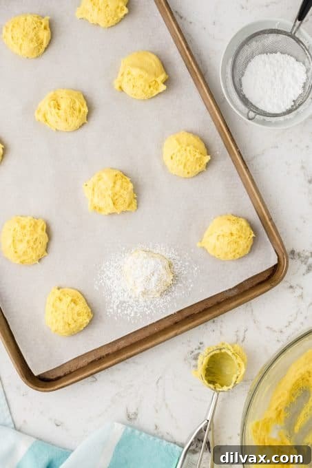 Sunshine Lemon Cookies 7 Putting powdered sugar on cake mix cookies.
