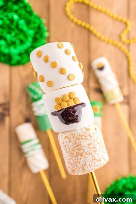 Lucky Shamrock Sweets 10 Marshmallow pops decorated with shimmering gold sanding sugar