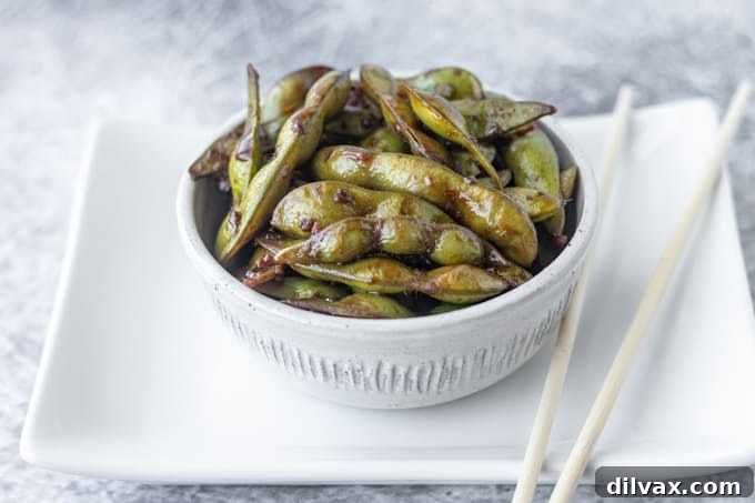 Savory Garlic Edamame 2 A soy sauce edamame appetizer.