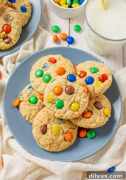 Ultimate Peanut Butter Oatmeal M&M Cookies 7 Cookies with peanut butter, oatmeal and M&M candies.