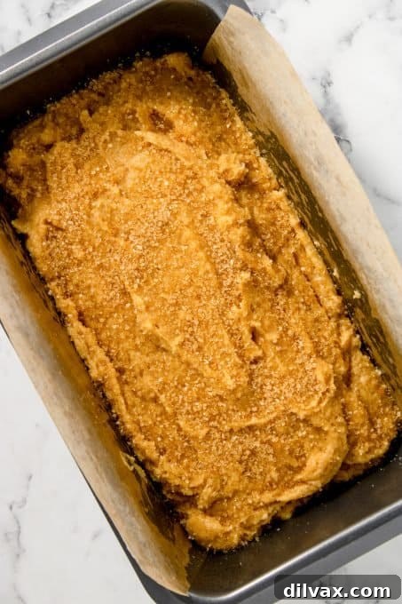 Golden Peanut Butter Quick Bread 6 Peanut Butter Quick Bread batter, perfectly prepared and ready for the oven.