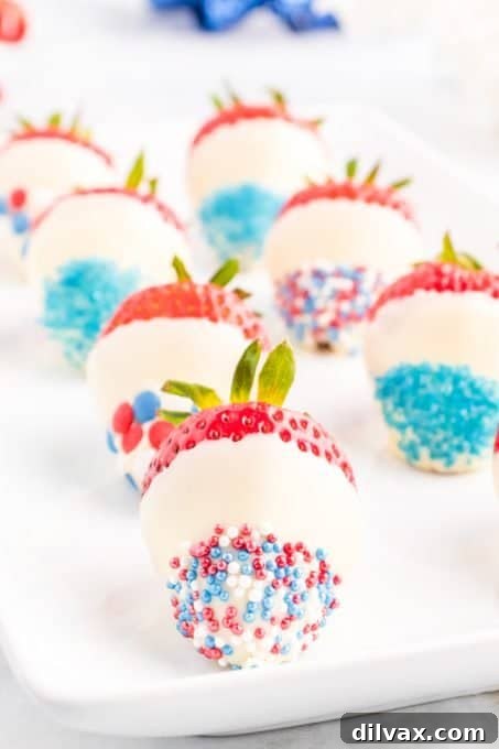 Red, White, and Blue Strawberries arranged on a platter