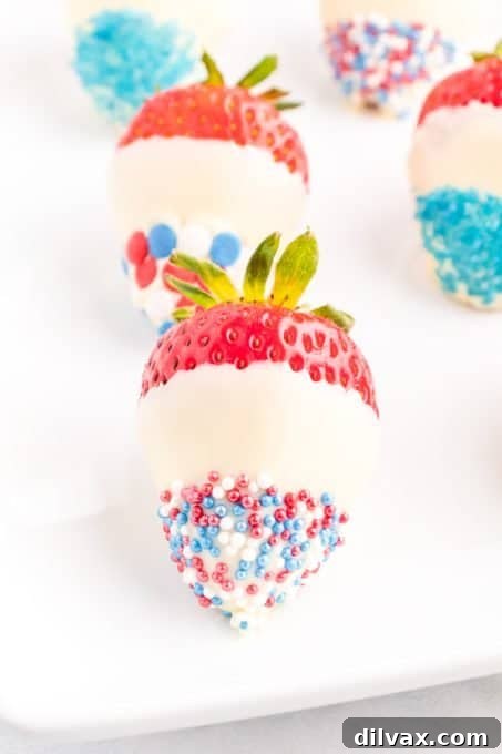 A tray of No Bake Red, White, and Blue Strawberries
