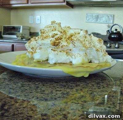 A kitchen torch being used to lightly brown the peaks of meringue on a crepe cake, creating a beautiful toasted finish.