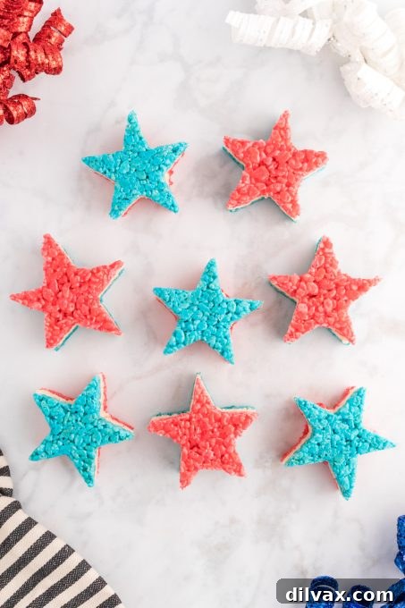 A cluster of red, white, and blue Rice Krispies stars, perfect for a celebration.