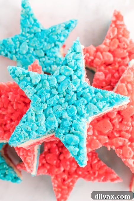 Patriotic Rice Krispies Treats Stars - A closer look at the delicious, colorful layers of these no-bake treats.