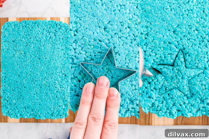 Process for cutting the Rice Krispies Treat Stars for 4th of July.