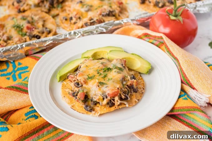 Crispy Chicken Tostadas 2 A flat taco or chicken tostada.