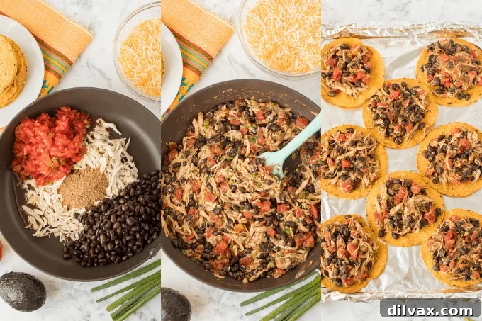 Crispy Chicken Tostadas 5 Process photos for easy chicken flat tacos.